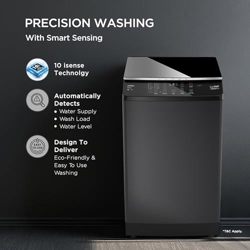 Image of Lloyd 8 kg 5 Star Fully Automatic Top Load Washing Machine I 5D Ultra Wash with Dual Detergent Case (GLWT805L50EB, Ebony Black)