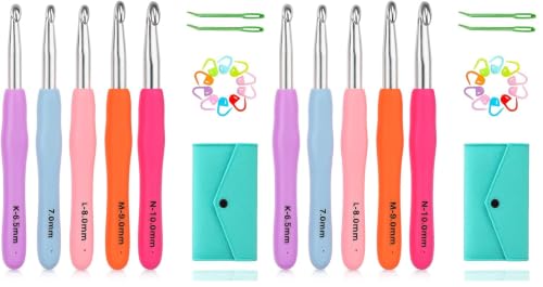 Image of Yarniss Large Ergonomic Crochet Hooks Set 6.5mm 7.0mm 8.0mm 9.0mm 10.0mm, Big Crochet Hooks for Chunky Yarn(5 Size) (Pack of 2)