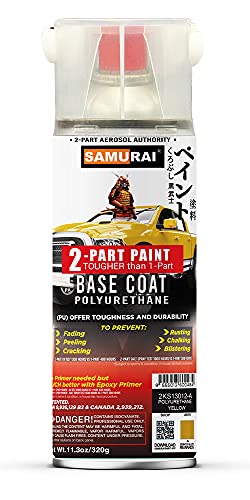 SAMURAI 2-Part Polyurethane Base Coat Spray Paint for Car - 11.3 Ounce UV Resistant and Rust Resistant Polyurethane Spray (FLAT BLACK, Pack of 1 Can)