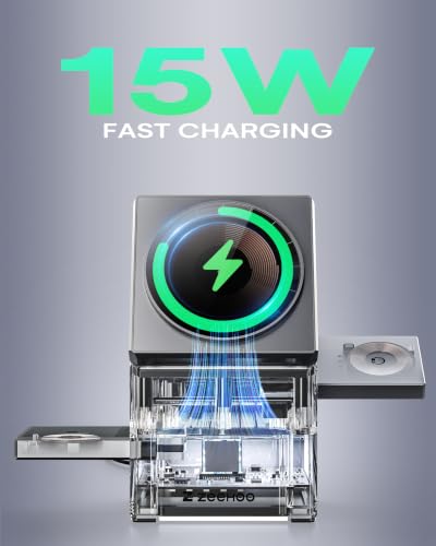 Image of ZEEHOO 3 in 1 Charging Station for Apple, Mag-Safe for iPhone Charger, Certified Rotating Wireless Charger Stand for iPhone 17,16,15,14,13,12 Series, Apple Watch, AirPods (USB-C Charger Included)