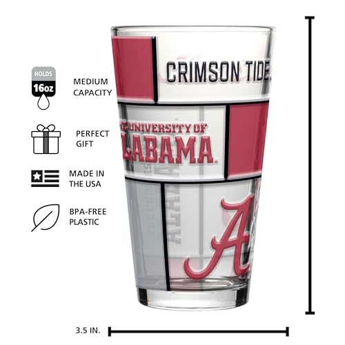 Image of Logo Brands NCAA oz Stained Glass Pint Glass - 3D Embossed Logo & Bold Team Colors - Durable Sports Fan Beer Glass for Home, Bar & Tailgates