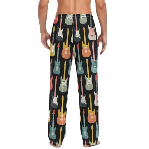 Men's Pajama Pants Pj Bottoms Lounge Sleepwear with Pockets Colorful Guitars Print S2