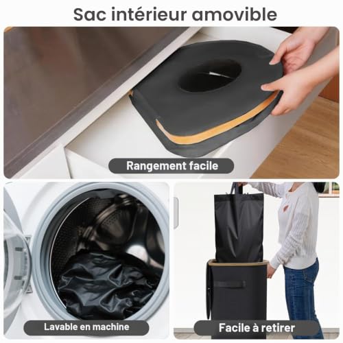 Poubelle pliable 120L avec couvercle et sac, intérieur et extérieur – vue 4