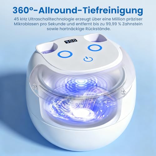 Ultraschallreinigungsgerät 45KHz mit 200mL Dental Pod, 4 Modi Ultraschallreiniger, UV Ultrasonic Cleaner für Zahnersatz, Zahnschiene, Retainer, Zahnspangen, Aligner, Zahnprothesen, Mundschutz, Schmuck
