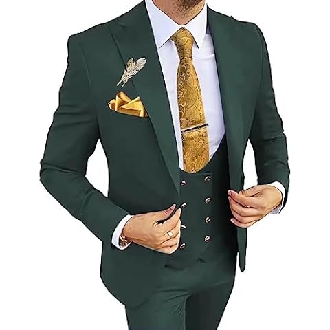 Wangyue Mens Suits Slim Fit All Green 3 Piece Suit Men Double Breasted Suits for Boys Men's Fashion Suits Size M Cover