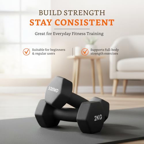 Image of Amazon Brand - Solimo Neoprene Dumbbell 2 kg, Set of 2 (Black)