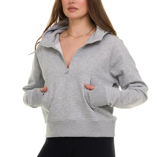 Womens Half Zip Hoodie - Fleece Cropped Sweatshirt for Women, Quarter Zip Up Pullover - Image 5
