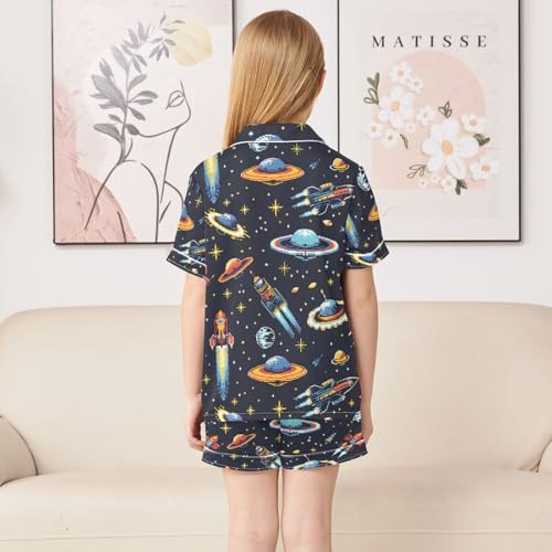 ALAZA Starry Space Planet Solar System Pajamas Satin Pajama Set Short Sleeve Button Down Sleepwear4