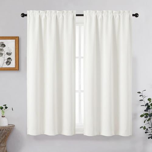 Image of Ivory Curtains for Bedroom 63 Inch Length 2 Panels, Protect Privacy Thermal Insulated Light Filtering Curtains, Dual Rod Pocket Window Treatments Drapes for Living Room, 2x40Wx63L Inches