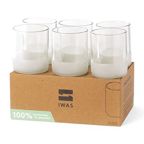 IWAS Upcycled Clear Drinking Glasses | 250 ML | 8.45 OZ | Set of 6 | Sustainable Water Glasses | Environmentally Friendly Clear Glasses For Home