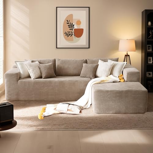 Image of HOOOWOOO Sectional L Shaped Couch,106 inch Assembly Free Modern Minimalist Sofa,Extra Deep Large Sofa Set,Corner Couch in A Box for Living Room(Right Chaise Beige Corduroy Uphostered)