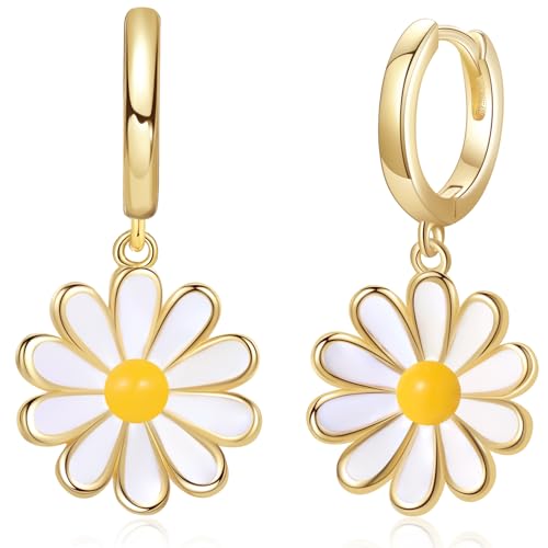 CuteFeel 18K Gold Plated Daisy Earrings for Women Flower Dangle Earrings Hypoallergenic Jewelry