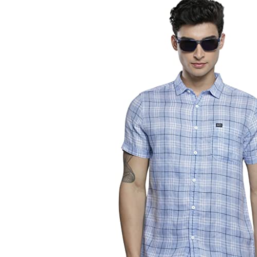 The Indian Garage Co Men Slim Fit Checkered Half Sleeves Spread C...