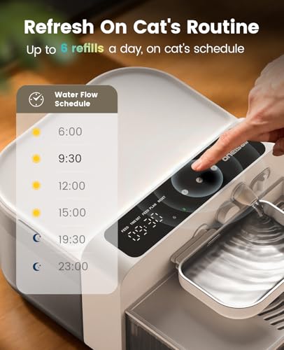Image of oneisall Wireless Cat Water Fountain No Filters, 3.5L /118oz Tank Wastewater Separation Cat Fountain, Stainless Steel Bowl, Ultra-Quiet Filterless Pet Dispenser, Beige
