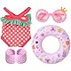 4 Stück Baby Schwimmset,Schwimmset für Puppen,mit Schwimmring Sonnenbrille Badeanzug und Clogs,Rosa Baby Zubehör für 43 cm Puppen