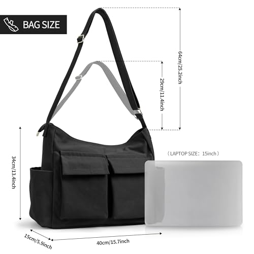 Image of KALIDI Canvas Tote Bag Zipper Large Crossbody Shoulder Bag Messenger Bag
