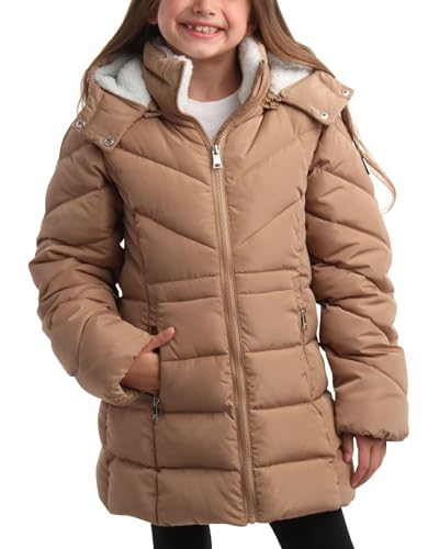 DKNY Girls’ Winter Coat – Heavyweight Anorak Puffer Coat with Cinched Waist – Sherpa Lined Insulated Jacket for Girls (4-16)