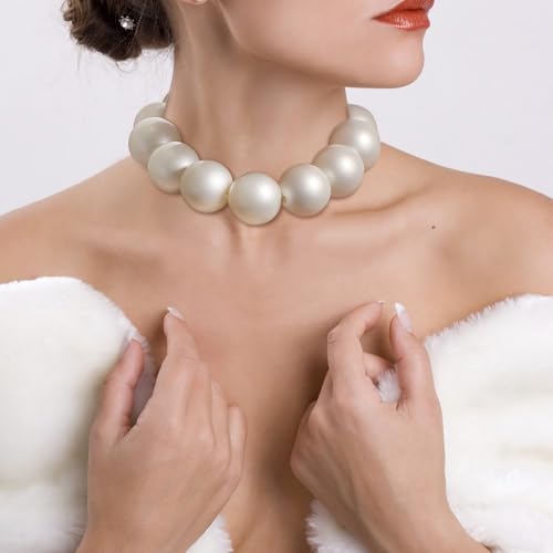 EVER FAITH Faux Pearls Collar Necklaces for Women, Imitation Pearl Beaded Chunky Wedding Statement Choker Necklace Fashion Party Prom Jewelry2