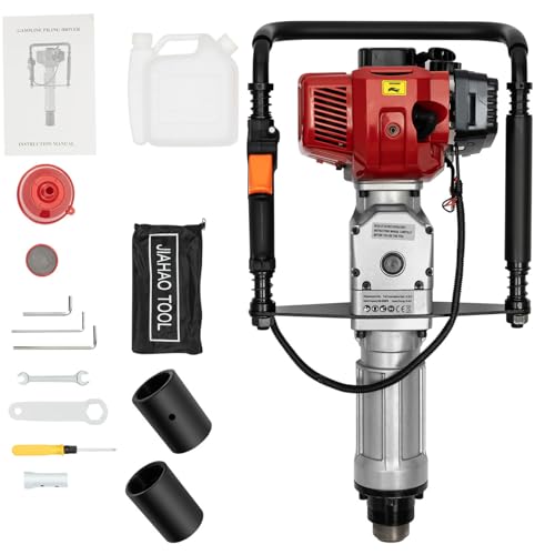 BJTDLLX T Post Driver, 52cc 1900W 6500RPM Gas Powered, Air Cooled Fence Post Driver for Garden and Farming, with 2 Driving-heads