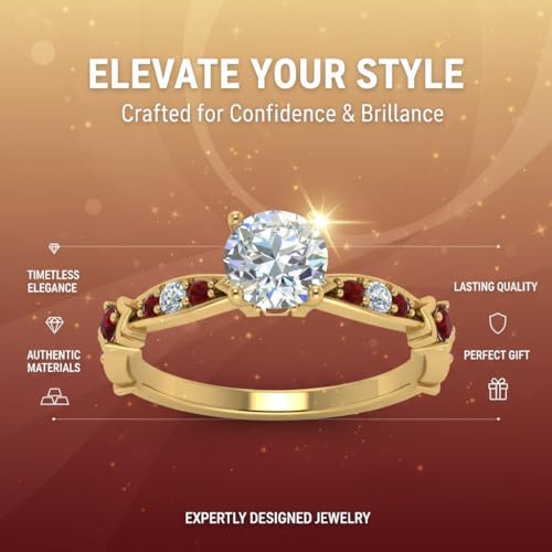 Image of Choose Your Gemstone Petite Pave Diamond CZ Engagement Ring Yellow Gold Plated Round Shape Petite Engagement Rings Minimal Modern Design Birthday Gift Wedding Gift US Size 4 to 12