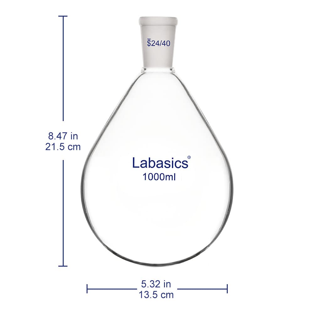 Labasics Flacon de Récupération en Verre Borosilicaté à Col Unique Flacon D'évaporateur Rotatif, avec Joint Extérieur 24/40, 1000 ml