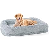ZOMISIA Donut Dog Beds for Large Sized Dogs - Calming Dog Sofa Bed with Fluffy Faux Fur, Waterproof Pet Bed with Supportive Egg Foam, Washable Removable Cover and Nonskid Bottom, Grey