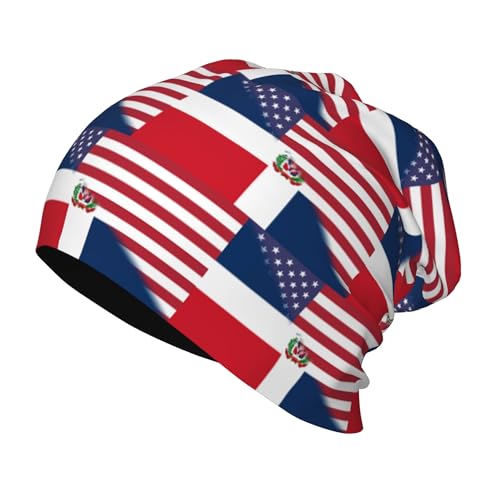 American Flag and Flag of The Dominican Republic Kids Leisure Elastic Knitted Hat Junior Large Size Knit Cap Child Beanie Black