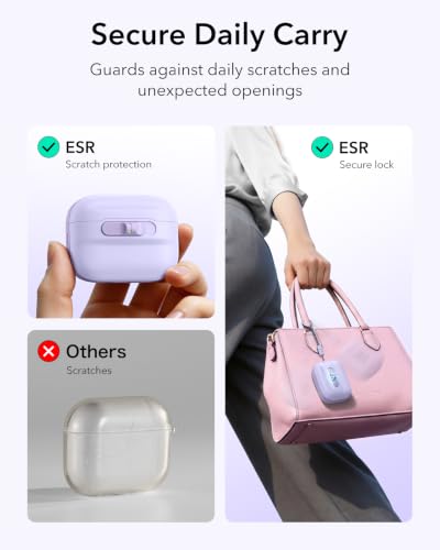 Image of ESR for AirPods Pro 3 Case (2025), Compatible with AirPods Pro 3 (USB-C Cable), MagSafe Ready, Magnetic Lid Lock, Full Drop Protection Cover with Lanyard, Purple