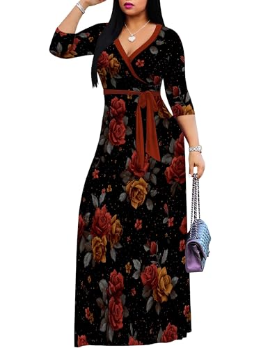 Image of PinkPatty Women's Long Sleeve Maxi Dress Plus Size Trendy Wedding Guest Dress with Pockets&Belt