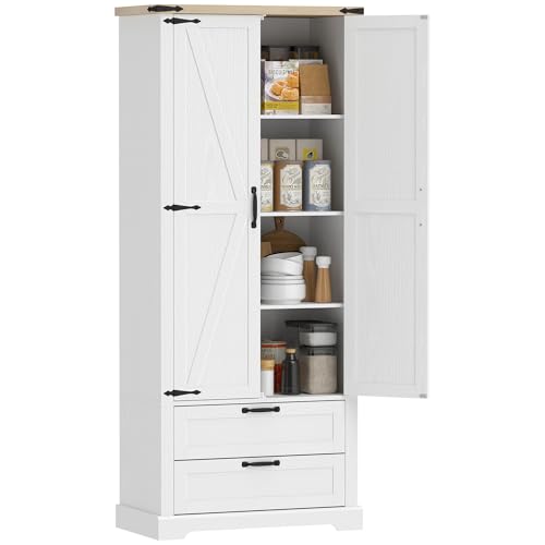 HOMCOM Buffet Haut Cuisine, Armoire de Cuisine, vaisselier avec 2 Portes, 2 tiroirs Silencieux et étagères réglables, Meuble de Rangement Rustique pour...