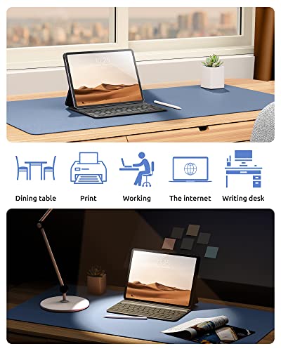 Image of YSAGi Leather Desk Mat, Large Mouse Mat, 60 x 35 cm, Sea Blue | Non-Slip Desk Pad, Keyboard Mat, Waterproof Table Protector Desk Accessories for Office & Home
