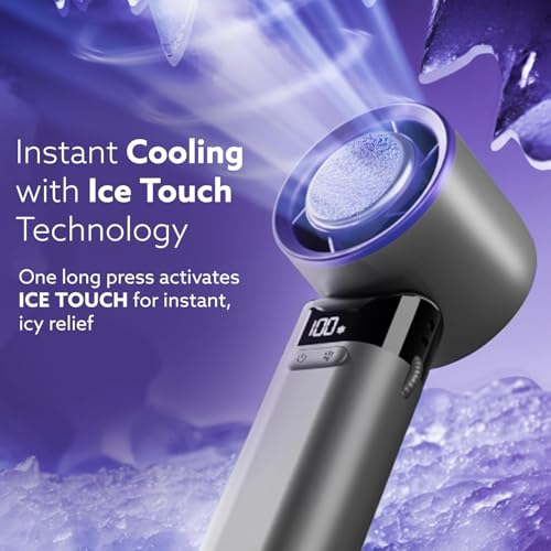 Image of ANANTA Mini Handheld Fan with Ice Touch Technology, 120 Adjustable Speeds, 4000mAh Rechargeable Battery, USB-C Charging, Foldable Portable Fan with Smart Digital Display, Use for Home