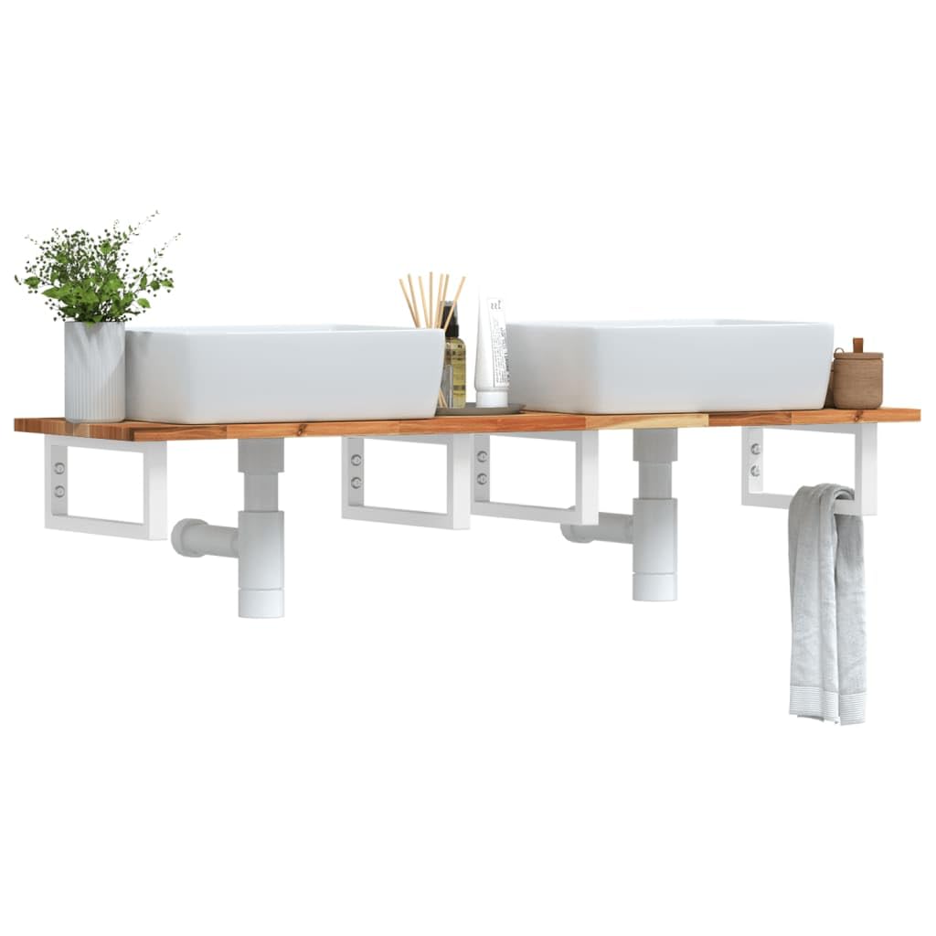 Supporto Lavabo Sospeso in Acacia e Acciaio 120x40cm 5 Pezzi