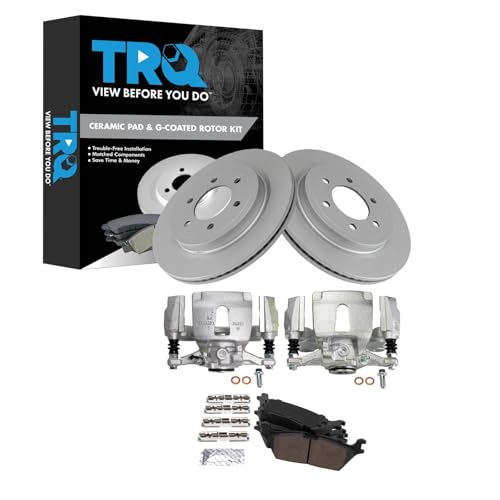 Image of TRQ Rear Brake Pad, Caliper, & Rotor Kit Ceramic Premium G-Coated Compatible with 2018 Ford F-150