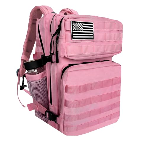 SEYATULLH Tactical Backpack Military Backpack Assault Pack Bug Out Bag Rucksack for Men Women Trekking Hiking,Hunting 45L (Pink)