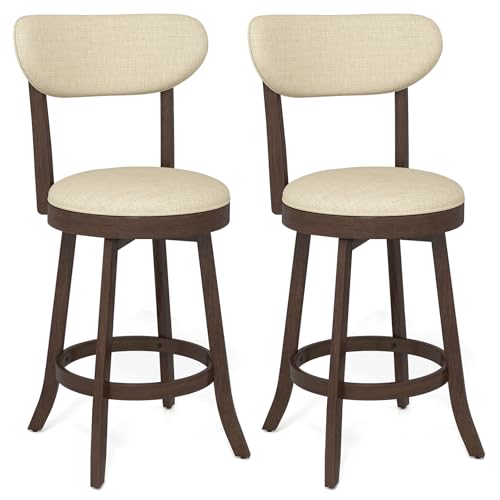 GIANTEX Butacos giratorios de madera Rubberwood con asiento tapizado en lino y espuma, altura de barra de 25.5" – Set de 2 miniatura 1