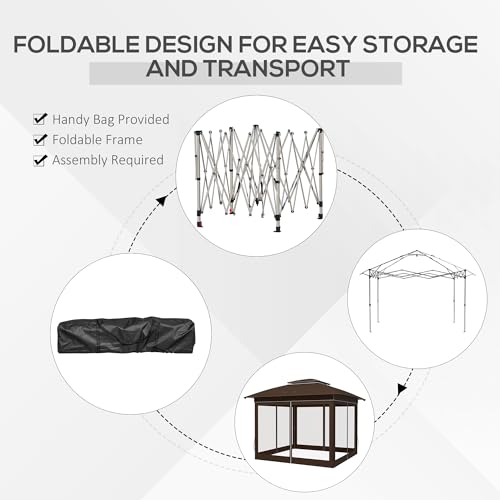 Outsunny 12' x 12' Pop Up Canopy Tent with Netting and Carry Bag, Instant Sun Shelter with 137 sq.ft Shade, Tents for Parties, Height Adjustable, for Outdoor, Garden, Patio, Dark Brown - Image 5