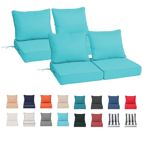 24x24In Set 4 Chair Cushions for Outdoor Furniture, Deep Seat Replacement Cushions Outside, Patio Hampton Bay Pads for Wicker Rattan Dining Rocking Chairs Loveseat Sofa,Lake Blue