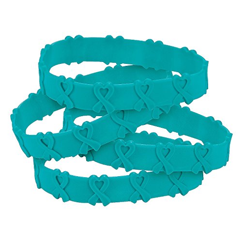 Fun Express Teal Ribbon Pop Out Bracelets – Rubber Awareness Bracelets for Fundraising Events and Cause Support – Vibrant Comfortable Design Perfect for Raising Awareness – 24 Pieces