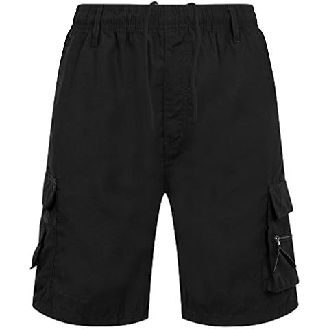 Kapray Clothing Mens Cargo Plain Combat Shorts Summer Lightweight Cotton Pocket Trousers Shorts M-2XL (XX-Large, Black) Cover