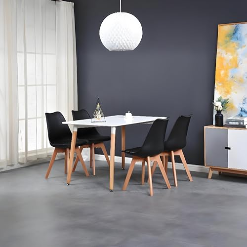 BenyLed Juego de Mesa de Comedor Rectangular y 4 Sillas, Sillas de Comedor Tapizadas y Muebles de Cocina de Juego de Comedor Estilo Madera, Negro