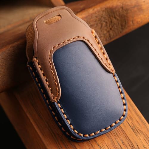 Image of Keyzone Dual Leather Key Cover for Toyota Innova Crysta, Innova HyCross, Hilux 2 Button smart Key (Blue-Brown)
