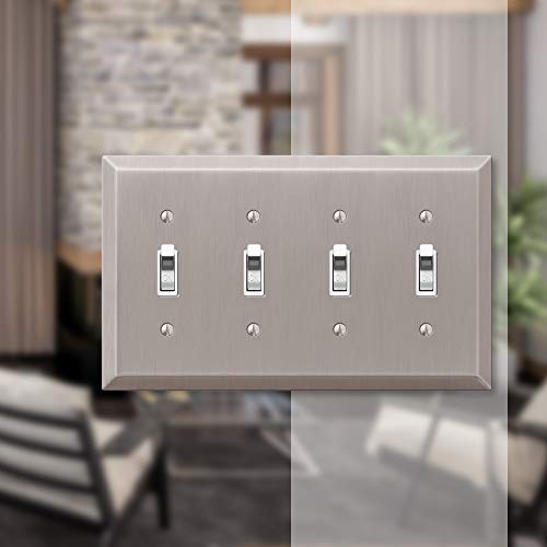 Image of Amerelle Century Quadruple Toggle Steel Wallplate in Brushed Nickel