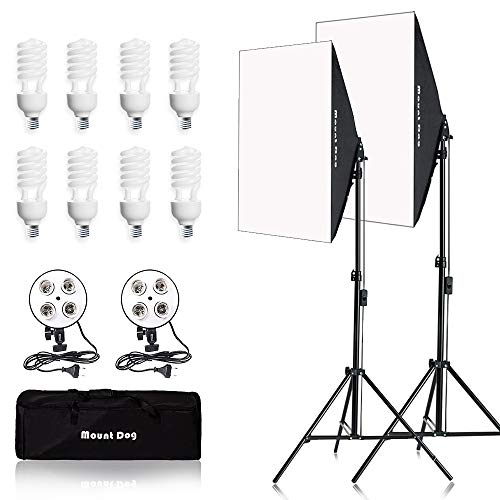 MOUNTDOG 1600W Softbox Photography Continuous Photo Studio Light with 2X 20'x 28' Reflectors 4pcs Bulbs, Professional Photo Studio Equipment for Portrait Fashion Photo Video Shooting (2X)