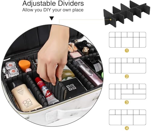 Image of Professional Makeup Bag for Women Travel Cosmetic Kit Storage Vanity Box Vanity Bag for Cosmetics Makeup Brush Bag with Adjustable Dividers Organisers (9012-White Marble)