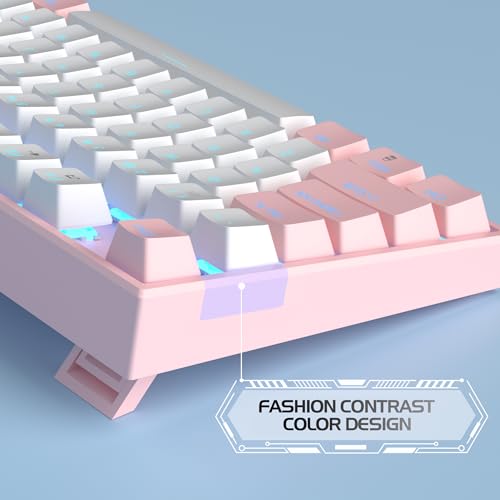 Image of MageGee 75% Mechanical Gaming Keyboard, Red Switch, LED Blue Backlit, 87 Keys Compact TKL Wired Computer Keyboards for Windows Laptop PC Gamer - White /Pink