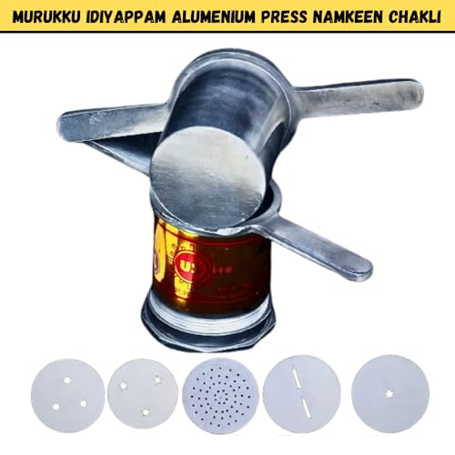 Image of Alumunium Murukku Maker|Muruku Achu|Chkkoda Idiyappam|Multi Purpose Achu Murukku MakerJanthikulu Maker,Snack, Murukku, Farsan Sev, Gathia with 5 Different Achu|Jalis (6 -Size)