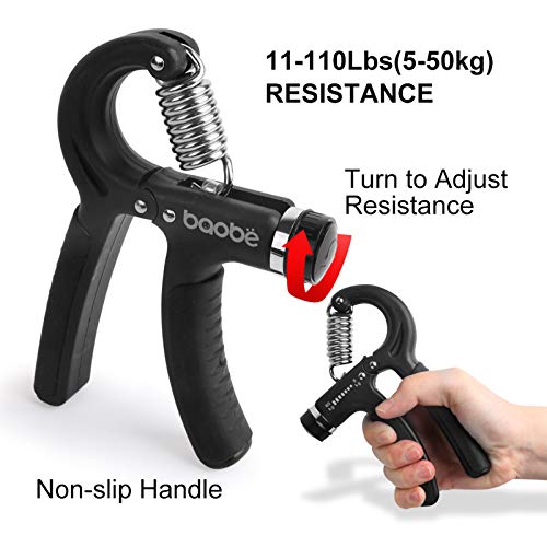 Baobë Hand Grip Strengtheners Workout Kit (5 Pack) Adjustable Resistance Hand Strengthener Finger Exerciser Finger Stretcher Grip Ring Squeeze Egg with Carrying Bag - Thumbnail 5