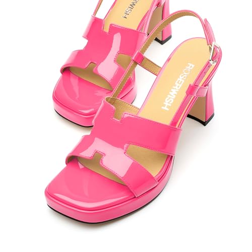 Image of ROSERWISH Heels for Women Chunky Block Platform High Heels Square Open Toe Strappy Heel Sandals Wedding Party Prom Fashion Slingback Dress Pump Sandals Shoes