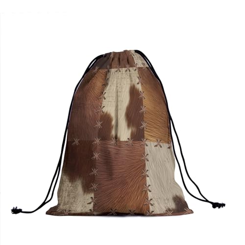 Image of Nerxy Patchwork Grip Bag - Cowhide Print Gymnastics Grip Bag Vintage Gymnasts Gym Bag X Stitch Drawstring Gift Bag Gym Storage Pouch for Sports Party Favors